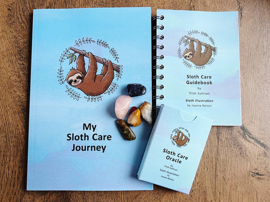 Sloth Care gift set: deck, guidebook, journal & crystal pack
